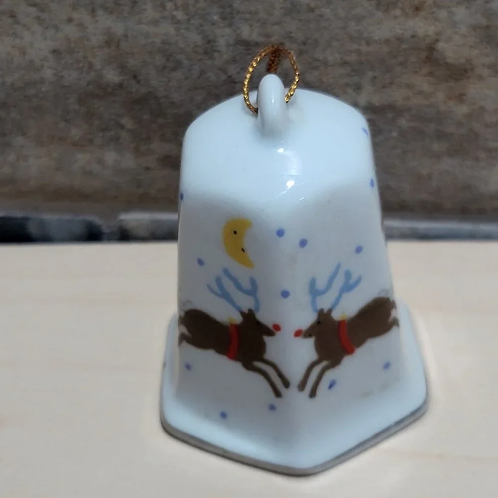 Vintage Lillian Vernon Christmas Hexagon Bell Ornament 1986 Gold Trim
